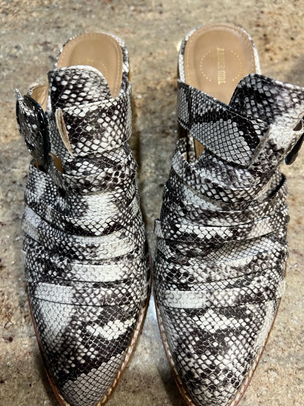 Louise et Cie Black & White Snake-Print Pointed Mules